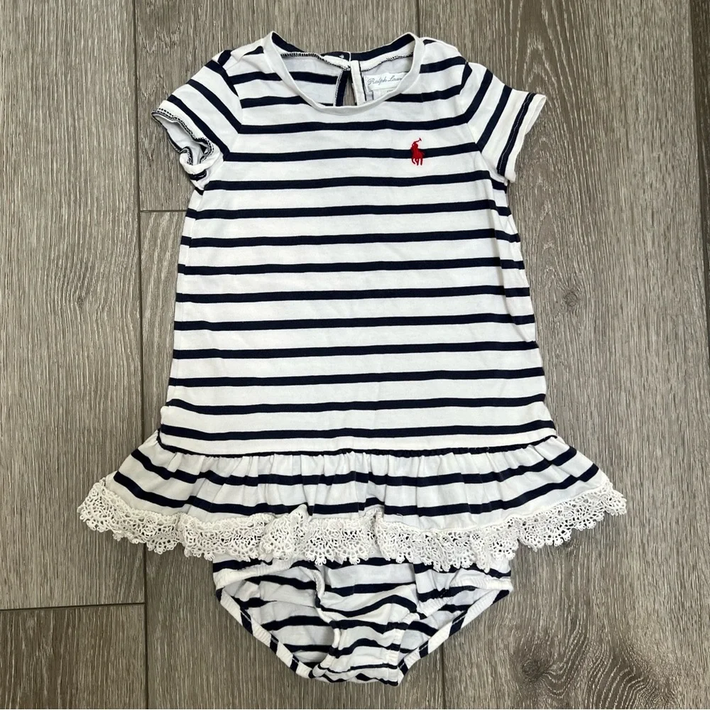 RALPH LAUREN 2PC SHORT SLEEVE DRESS WITH BLOOMER 12MO